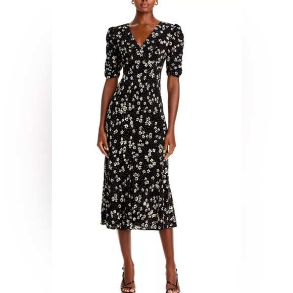 Nobody’s Child Midi Sundress with Puff Sleeves and V-Neck - Picture 1 of 15